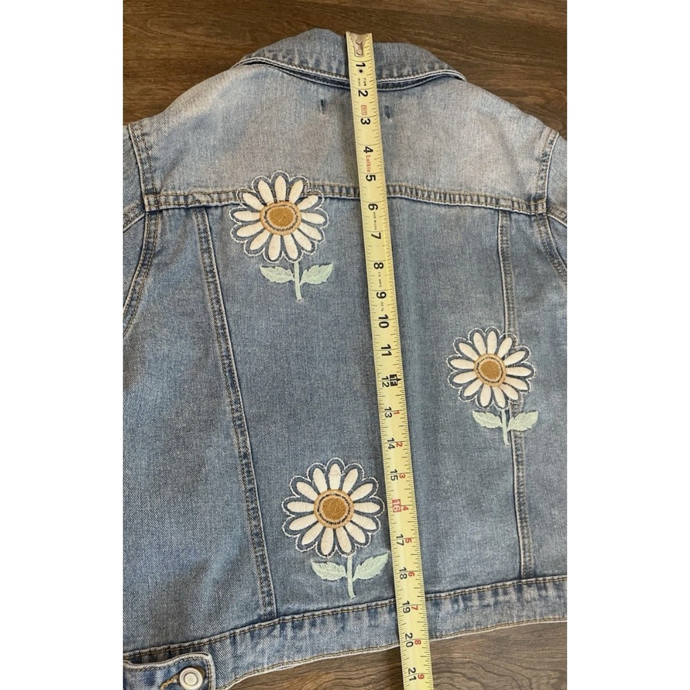 Women's Denim FOREVER 21 Trucker Jean Jacket Floral Embroidered Daisies Medium - Picture 8 of 9